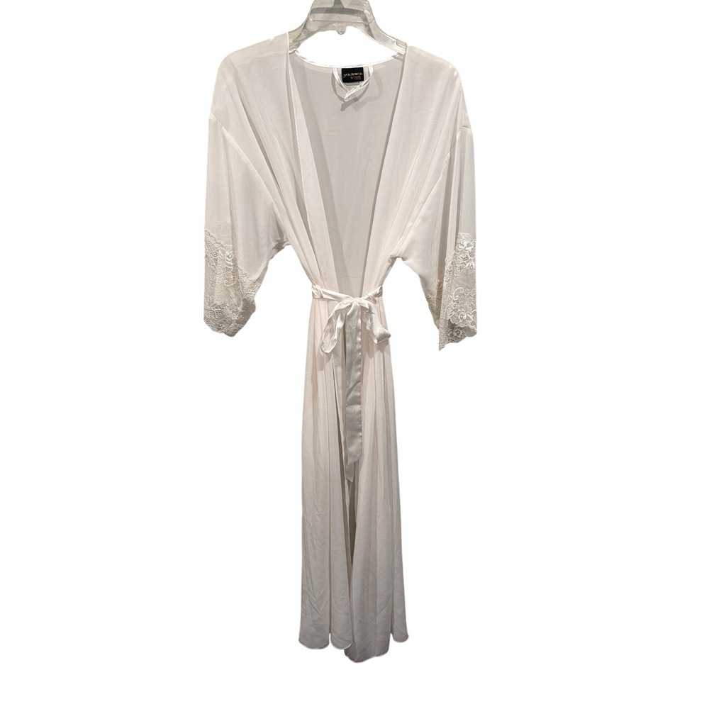Cinema Etoile Robe White Seductivewear Lace Trim Maxi Tie Waist Bridal Lingerie